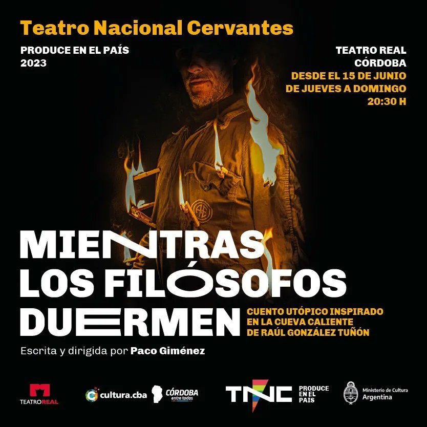 #Real2023 
“Mientras los filósofos duermen”
Escrita y dirigida por Paco Giménez
Duración: 70 minutos
Edad recomendada: mayores de 13 años
Entradas: $500. Disponibles en autoentrada.com y en boletería del teatro
Sala Azucena Carmona
<a href="/AgCbaCultura/">Cultura CBA</a>