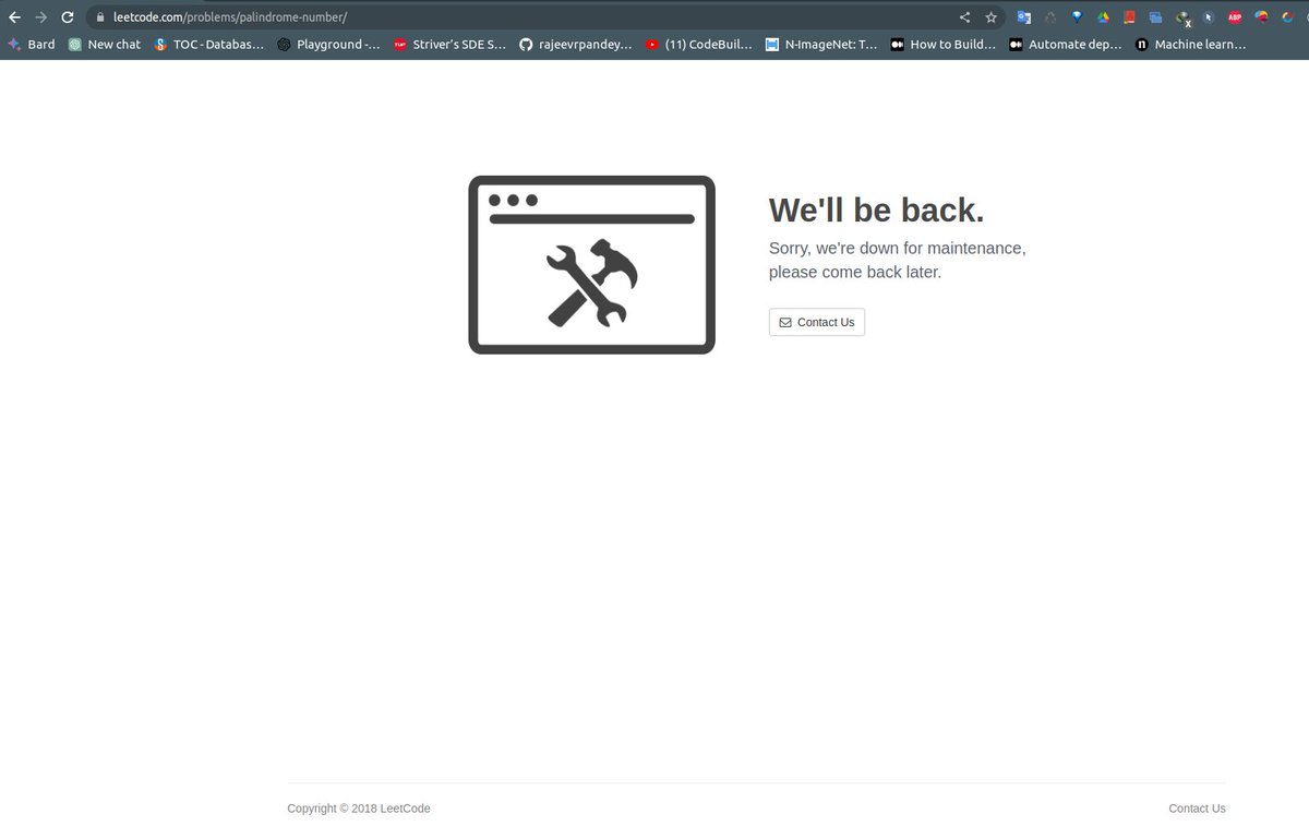 thedeveloperyug's tweet photo. LeetCode down for maintenance at 12.30 AM.
#leetcode #coders #programmers #software #SoftwareDeveloper  #leetcodedown https://t.co/gRSV8IeNxx