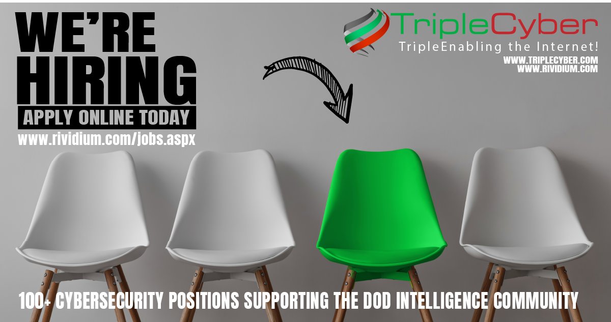 rividium's tweet photo. 🔒 Seeking Top Cybersecurity Talent for TS/SCI Positions at RiVidium dba TripleCyber! 🔒

RiVidium dba TripleCyber is hiring 100+ cybersecurity positions supporting the DoD Intelligence Community.

Visit our website to learn more:
https://t.co/XAJDWrbe7U

#hiring #topsecert #Job https://t.co/jvoQyu2ySv