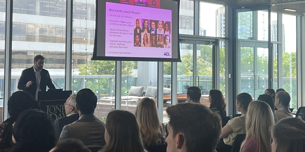JonesDay's tweet photo. In honor of Jewish Heritage Month in May, the Atlanta Office, in partnership with the @ADL, hosted a presentation aimed at educating our lawyers, staff, and summer associates about the history of antisemitism, current trends and threats, and strategies for combating antisemitism. https://t.co/rpyfKU62WN