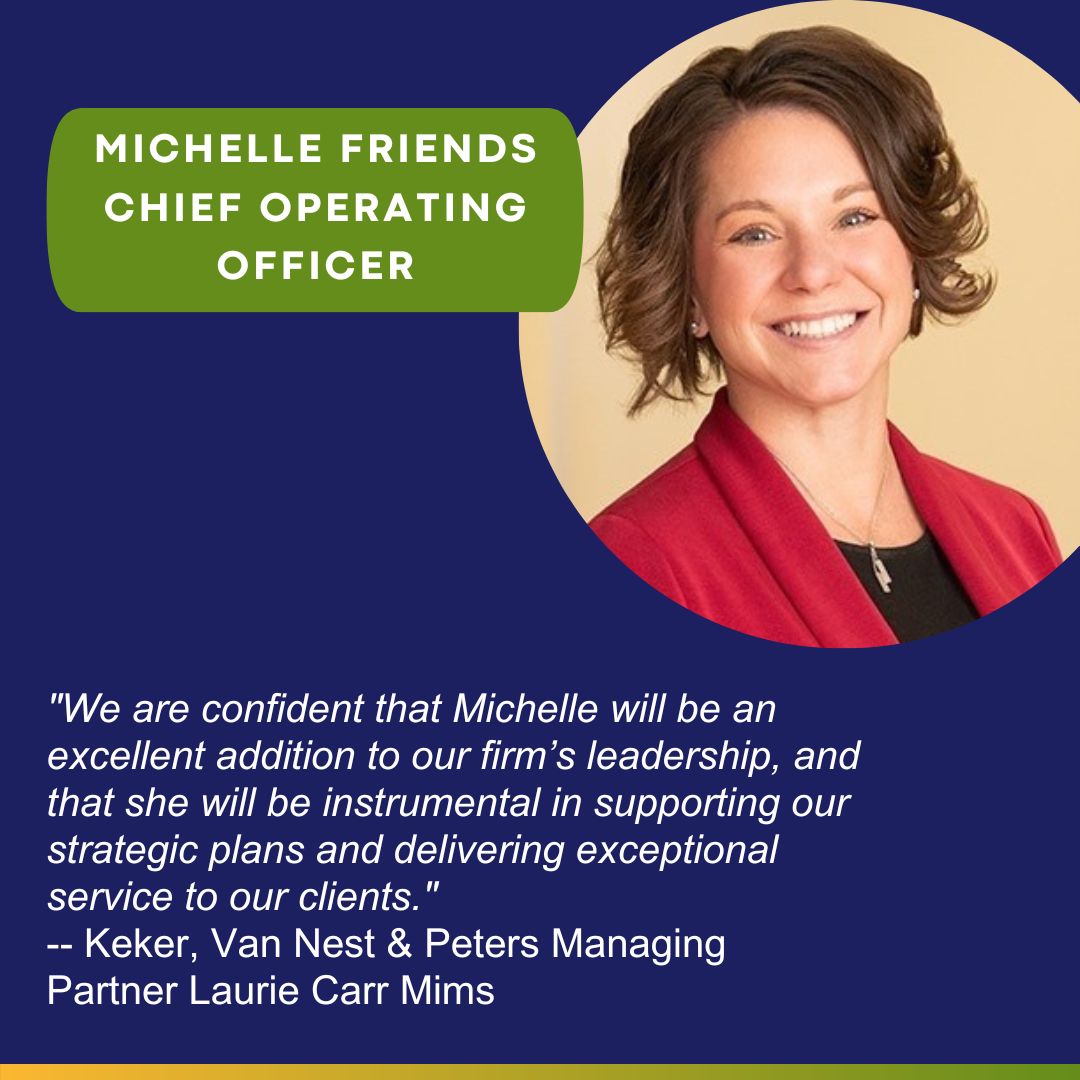 Keker, Van Nest &amp; Peters is excited to announce the addition of Michelle Friends, the firm’s first Chief Operating Officer, who will oversee the firm’s business, IT, and administrative operations.  
ow.ly/URB150OMgiE