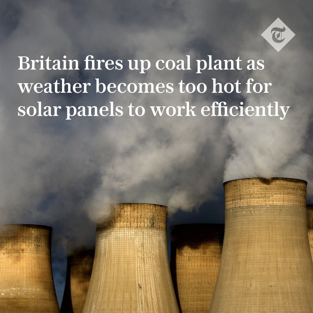 Telegraph's tweet photo. 🔥 Britain has started burning coal to generate electricity for the first time in a month and a half, after the heatwave made solar panels too hot to work efficiently.
Read more here ⬇️
https://t.co/A3UkCrkkLL https://t.co/4xTNpBeLq2