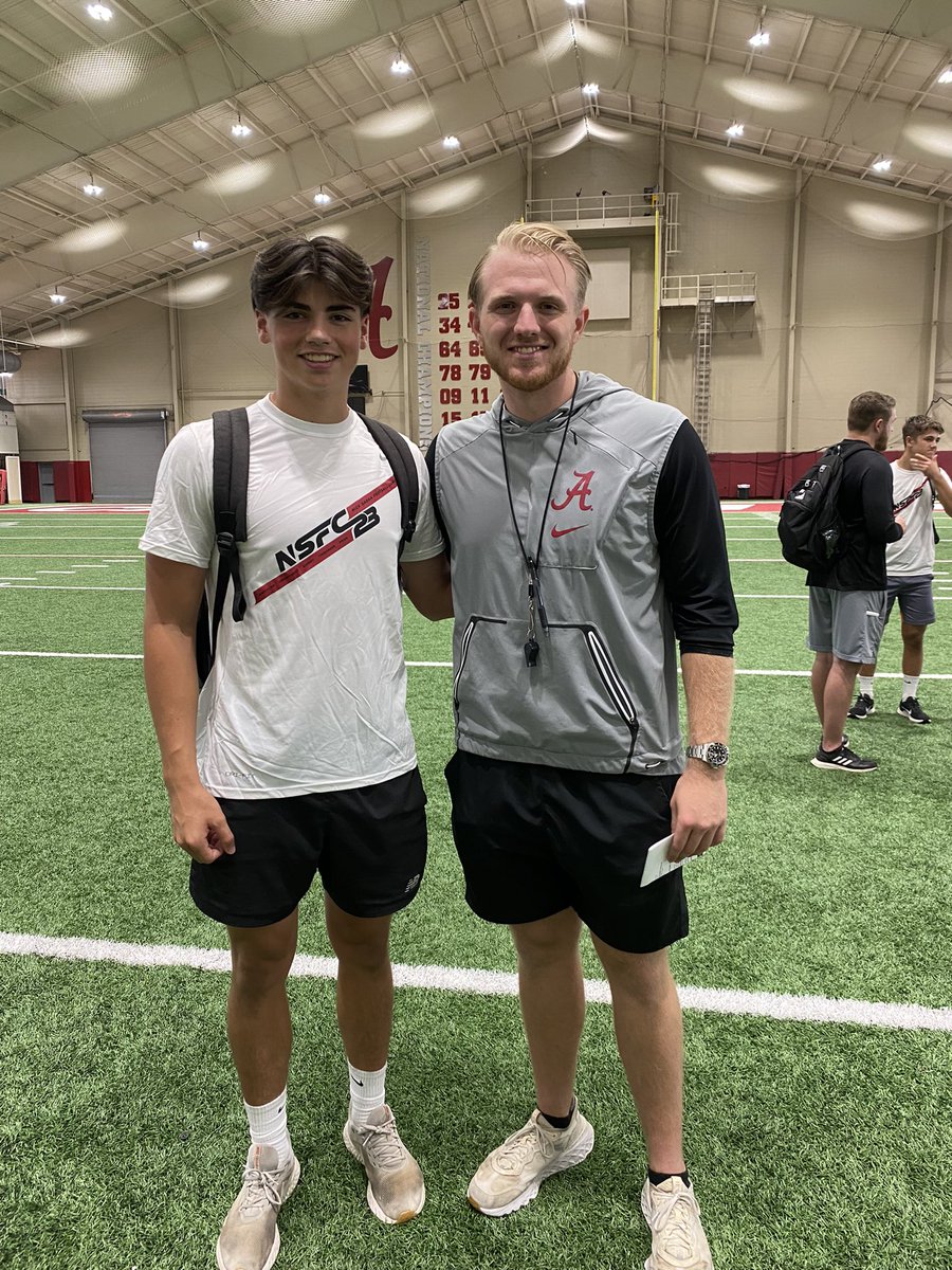 Thank you @Coachnmcgriff48 for the invite to the @AlabamaFTBL camp in Tuscaloosa. Had a great time working with @KneelandHibbett and the rest of the alabama specialist!