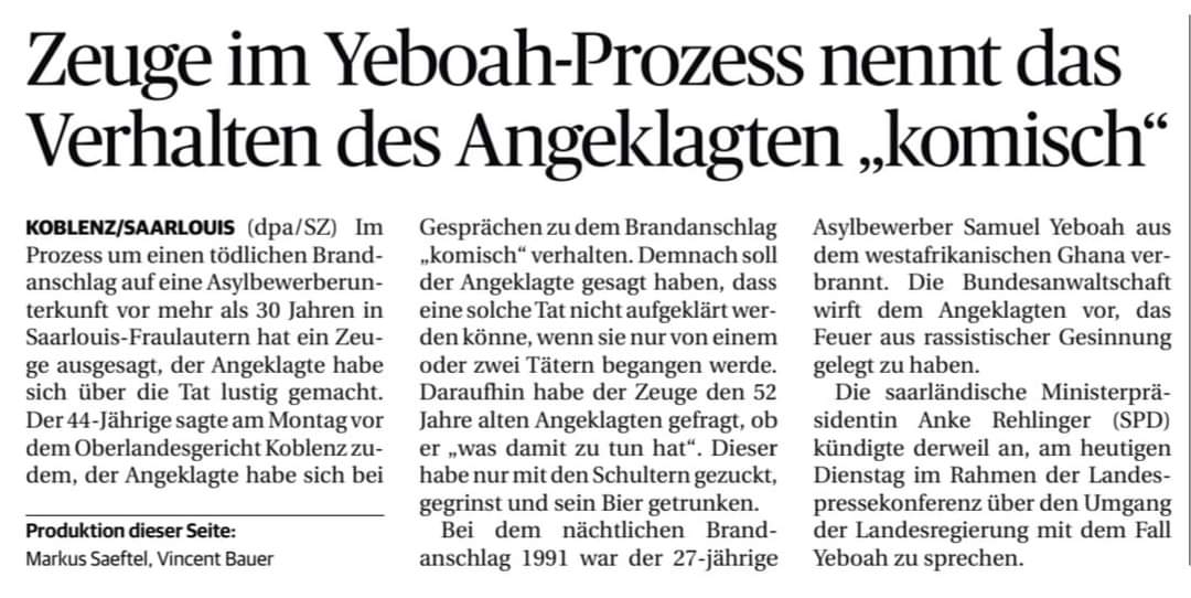 #SamuelYeboah 
#Deutschland
#Saarland 
#Saarlouis
#Fraulautern

Saarbrücker Zeitung (Saarland Teil)
vom 13.06.2023 

rp-sz-epaper.s4p-iapps.com/artikel/100100…