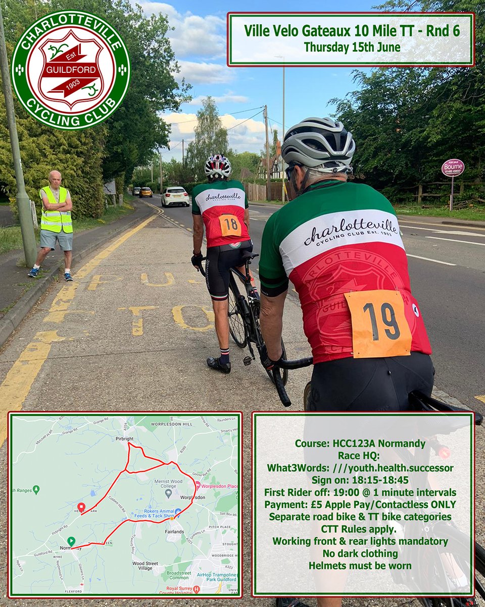 Round 6 of the Ville Velo Gateaux 10 Mile TT Series. Register @ webscorer.com/register?racei… Hydrate, Hydrate, Hydrate. Its going to be a warm one!! Three Clubs, one vision - Promote Club Time Trials @VCGHEvents @WokingCC @cyclingrascals