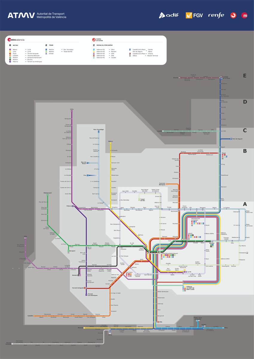 rubo_rub3n's tweet photo. Propuesta de la red ferroviaria de Valencia incluyendo la propuesta de líneas del ministerio, compromís, mías y de gente de twitter <3 https://t.co/tVFNYVa1NS