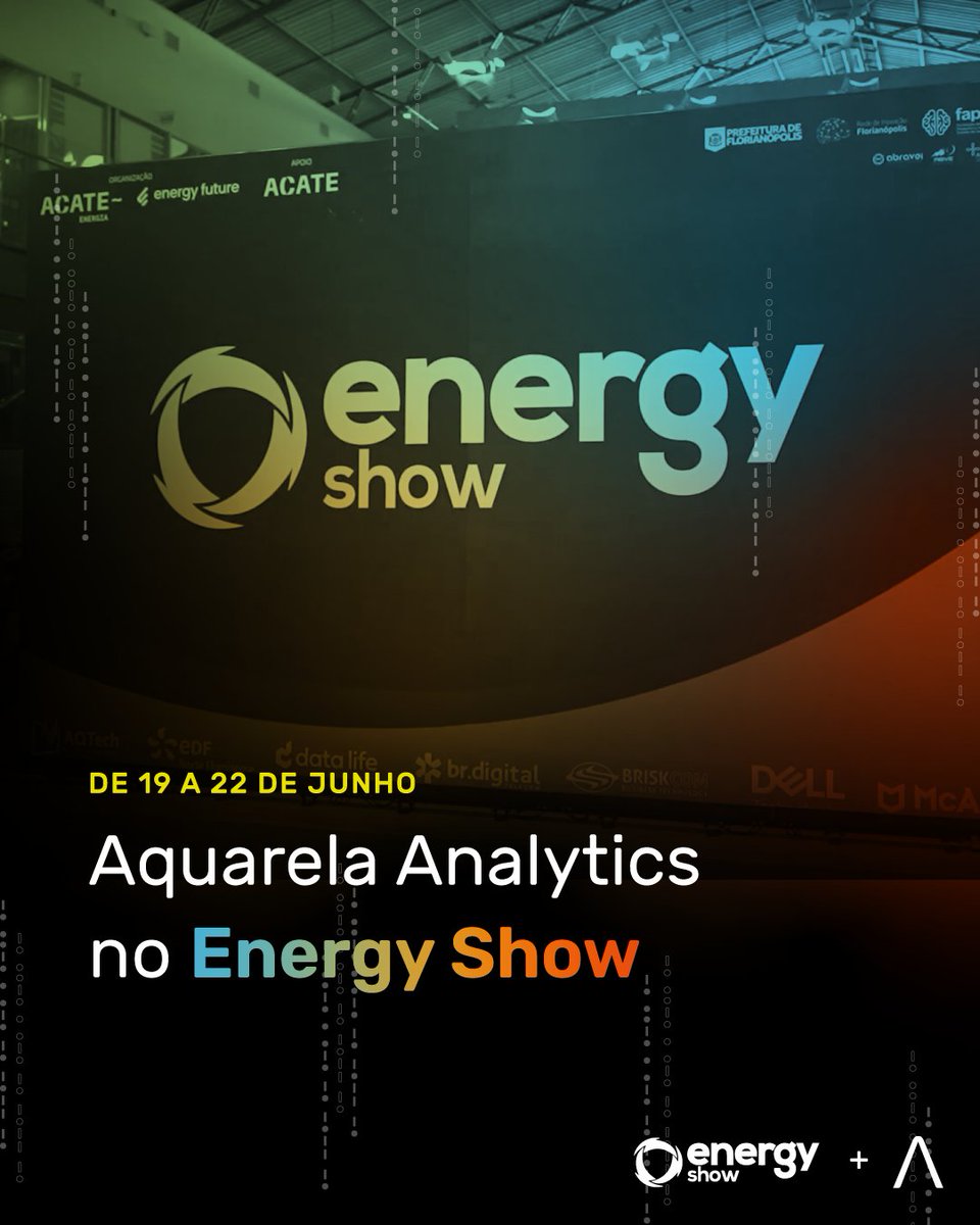 aquare_la's tweet photo. Dia 19 a 22 de junho nós da Aquarela Analytics estaremos no Energy Show. 
O evento ocorrerá na ACATE e contará com expositores e palestras sobre o setor elétrico as novidades, sustentabilidade e muito mais.
💻: https://t.co/UhzSicbyhb

#AquarelaAnalytics #EnergyShow #energia https://t.co/n1S9i5HDbM