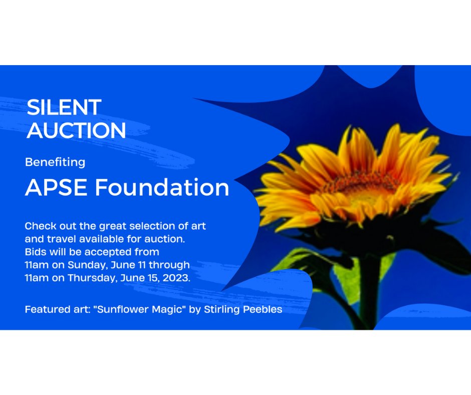 New art work added!
The #APSE2023 Silent Auction is now open! Place you bids on a great selection of art and travel packages. The auction with close at 11am EST on Thursday. June 15. You do not need to be in attendance in Columbus to participate!
32auctions.com/apse2023