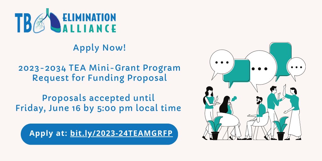 TEA is still accepting apps for the 2023-2024 Mini-Grant Program until Fri, 6/16 by 5pm local time!  If your organization serves would like to enhance #LTBI/#TB community engagement/edu, provider edu, and quality improvement, consider applying now: bit.ly/2023-24TEAMGP