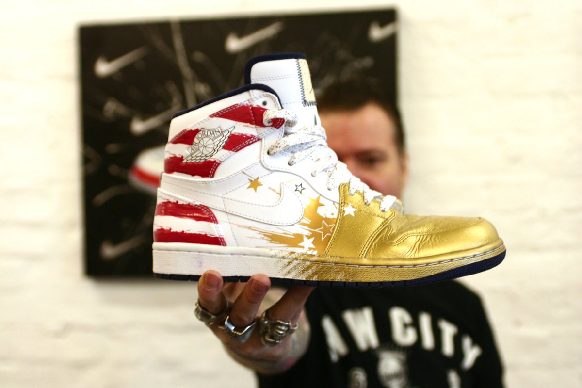 In 2011 I created the Americana collections, with exhibitions in London and Copenhagen. My first <a href="/Jumpman23/">Jordan</a> release in LA. The Air Jordan I ‘WING’s Gold sneakers, only 23 pairs were released raising $23,000 for the WINGs charity, now one of the top selling Jordan’s of all time.