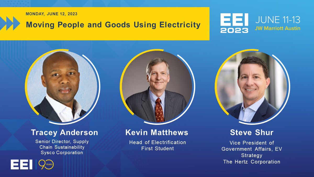 Edison_Electric's tweet image. Tech talks are looking at moving people and goods using clean electricity. We’re hearing from Tracey Anderson of Sysco Corporation, Kevin Matthews from @FirstStudentInc, &amp;amp; @Hertz’s Steve Shur. #EEI2023