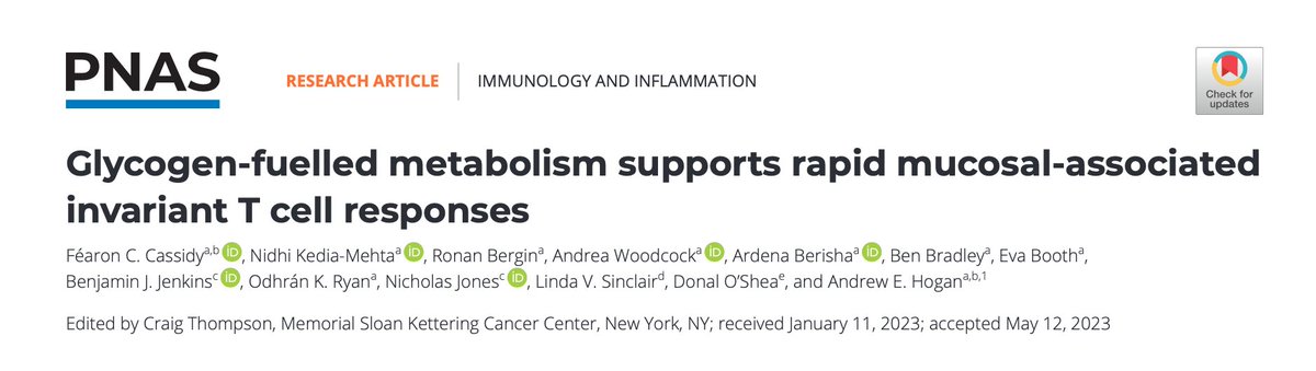 Thrilled to share our latest paper - out today in @PNASNews - led @FearonCassidy & with our great collaborators pnas.org/doi/10.1073/pn…
We report that #MAITcells utilise glycogen to support their rapid responses including cytotoxicity @MaynoothUni @Irishimmunology @NCRCIre