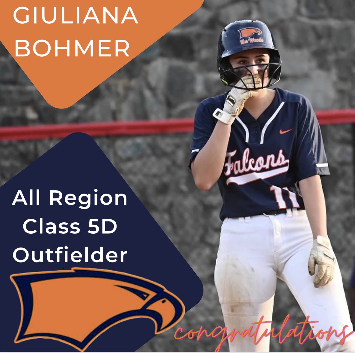 Briar Woods Softball (@bwhsfalcons) on Twitter photo Congratulations to <a href="/gbohmer811/">Giuliana Bohmer</a> for being selected for 1st Team All Region 5, Class D Outfielder! We are so proud of you and cannot wait to see what your senior year holds for you 💙🧡 Congratulations to <a href="/gbohmer811/">Giuliana Bohmer</a> for being selected for 1st Team All Region 5, Class D Outfielder! We are so proud of you and cannot wait to see what your senior year holds for you 💙🧡