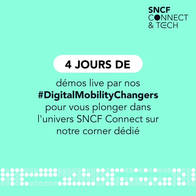 SNCFConnectTech's tweet photo. 🚀J-2 avant de se retrouver à #VivaTech ! 
Au programme : #greenIT, #UX, #IA, #data, nouveautés sur notre service tout-en-un des mobilités #SNCFConnect, démos en live de nos #innovations... 
Et bien sûr un corner RH pour recruter les talents de demain ! 🚆⬇️ 
#VivaSNCF