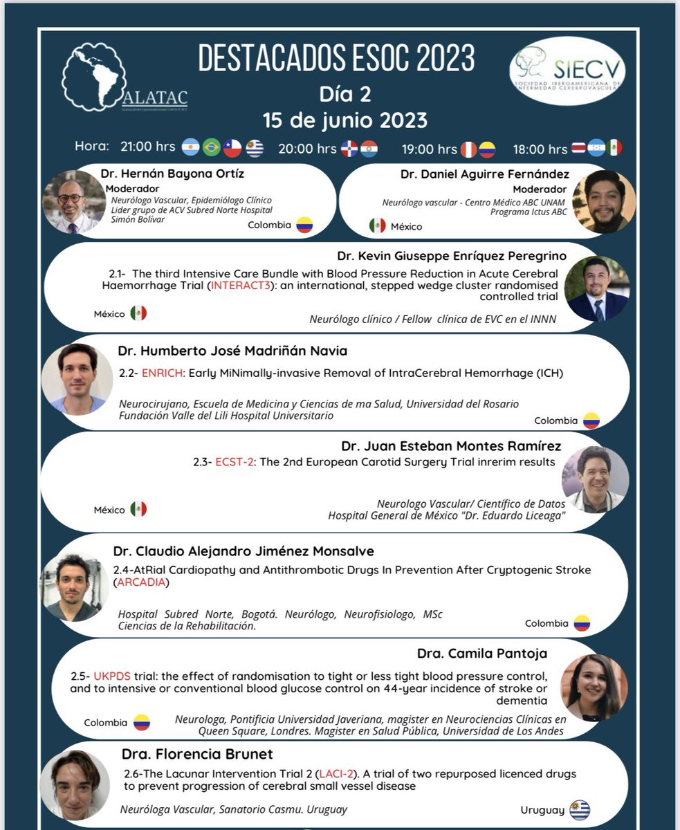 🚨Estimados amigos!! 

Ya tenemos todo listo para revisar los trabajos más importantes presentados en #ESOC23 

Acompáñanos!

🗓️13 y 15 de junio
🔗 us02web.zoom.us/webinar/regist…

<a href="/SIECV_IASO/">SIECV-IASO</a> <a href="/SociedadPeruan1/">Sociedad Peruana de Neurología</a> 

<a href="/ESOstroke/">European Stroke Org</a> <a href="/WorldStrokeEd/">World Stroke Academy</a>