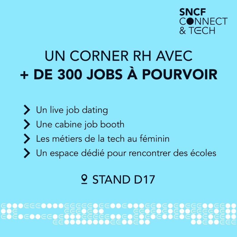 SNCFConnectTech's tweet photo. 🚀J-2 avant de se retrouver à #VivaTech ! 
Au programme : #greenIT, #UX, #IA, #data, nouveautés sur notre service tout-en-un des mobilités #SNCFConnect, démos en live de nos #innovations... 
Et bien sûr un corner RH pour recruter les talents de demain ! 🚆⬇️ 
#VivaSNCF