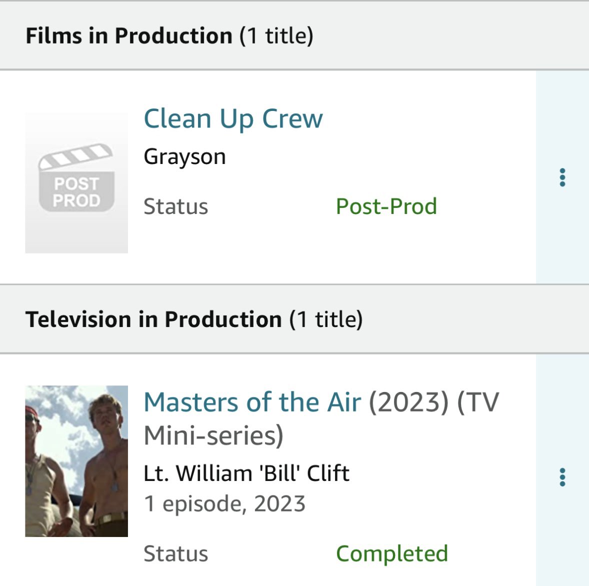 A couple of very exciting projects I played a small part in are coming out soon..  imdb.me/LeeHunter