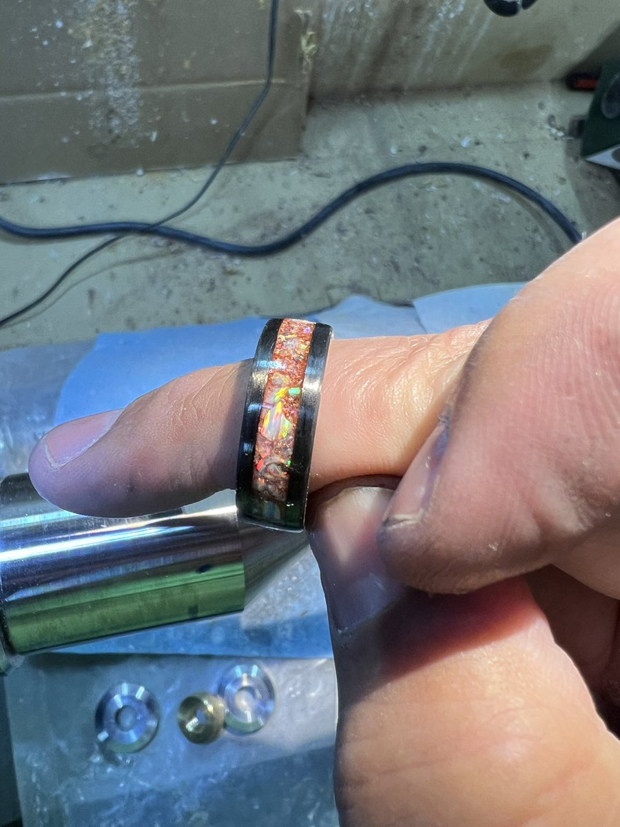 Carbon fiber with copper & mother of pearl inlay #rings #ringmaking