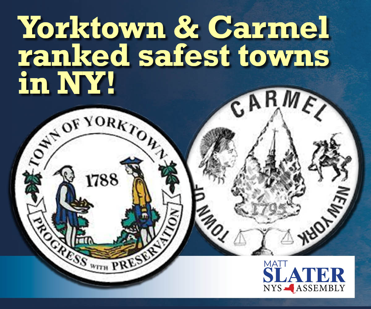 MoneyGeek has ranked the safest small cities in America and two are in the 94th Assembly District! Congrats to the Yorktown & Carmel Police Departments for this incredible recognition which is a real tribute to the professionalism and hard work of your agencies!