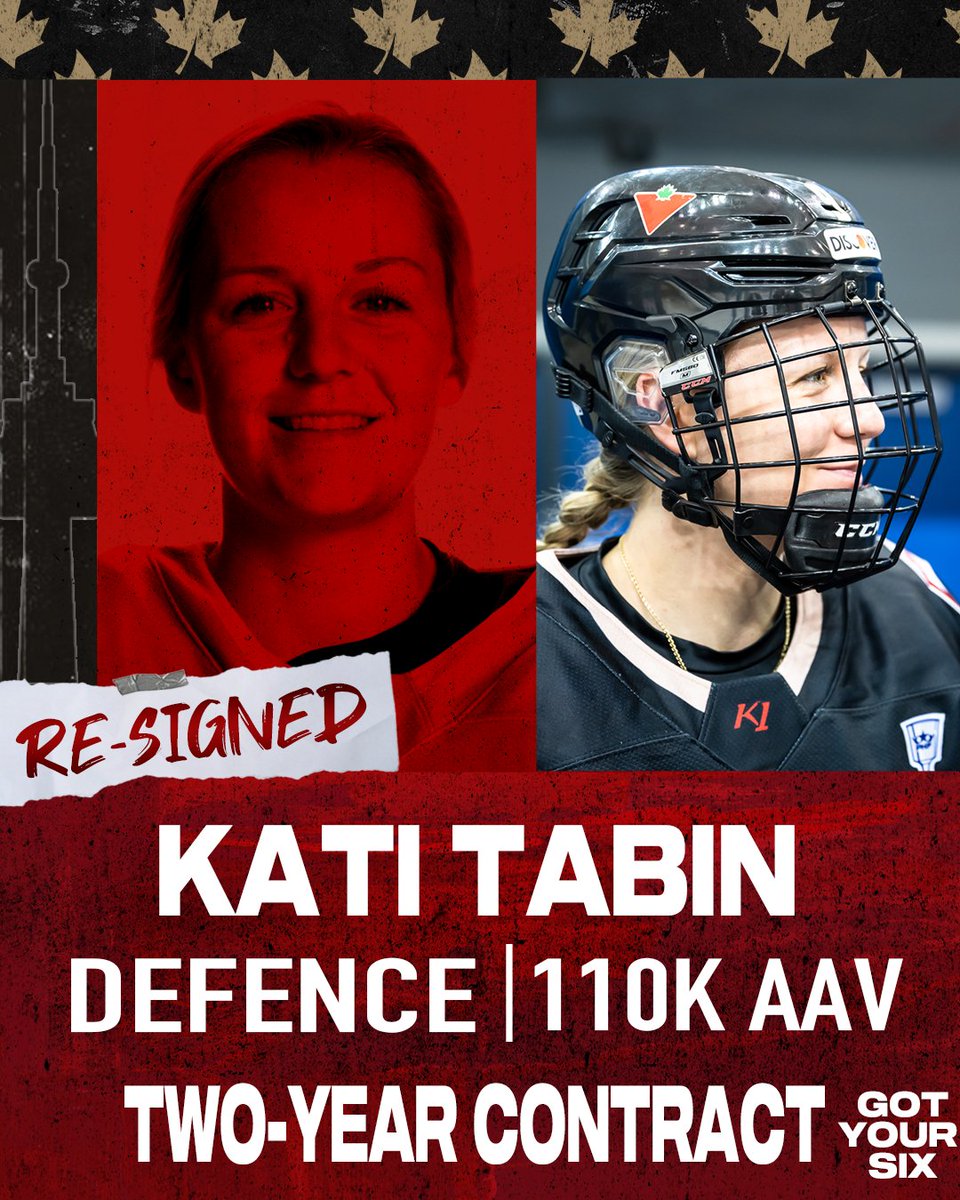TheTorontoSix's tweet image. 🚨 TABIN STAYS IN TO 🚨 

We are proud to announce that we've re-signed @kati_tabin to a two-year contract with an average annual value of $110,000!

📰:toronto.premierhockeyfederation.com/news/toronto-s…

#GotYourSix | @PHF