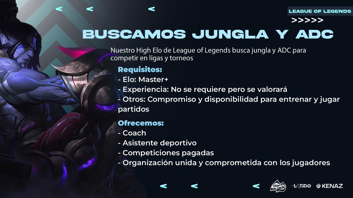 Desde Team Avalanch estamos buscando jungla para nuestro roster de ct y ganador de la <a href="/RankedPlayers/">RP League</a> .  

 Podéis contactar a través de MD o hablando a @maikyelrenacido