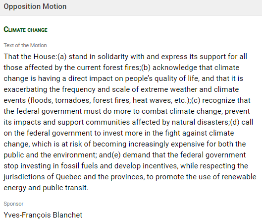 HoCChamber's tweet photo. Vote result: The @BlocQuebecois #OppositionMotion (Climate change) was adopted. #cdnpoli

Yeas: 210 ✅ 
Nays: 115 ❌ https://t.co/x6c3u9XJ4F