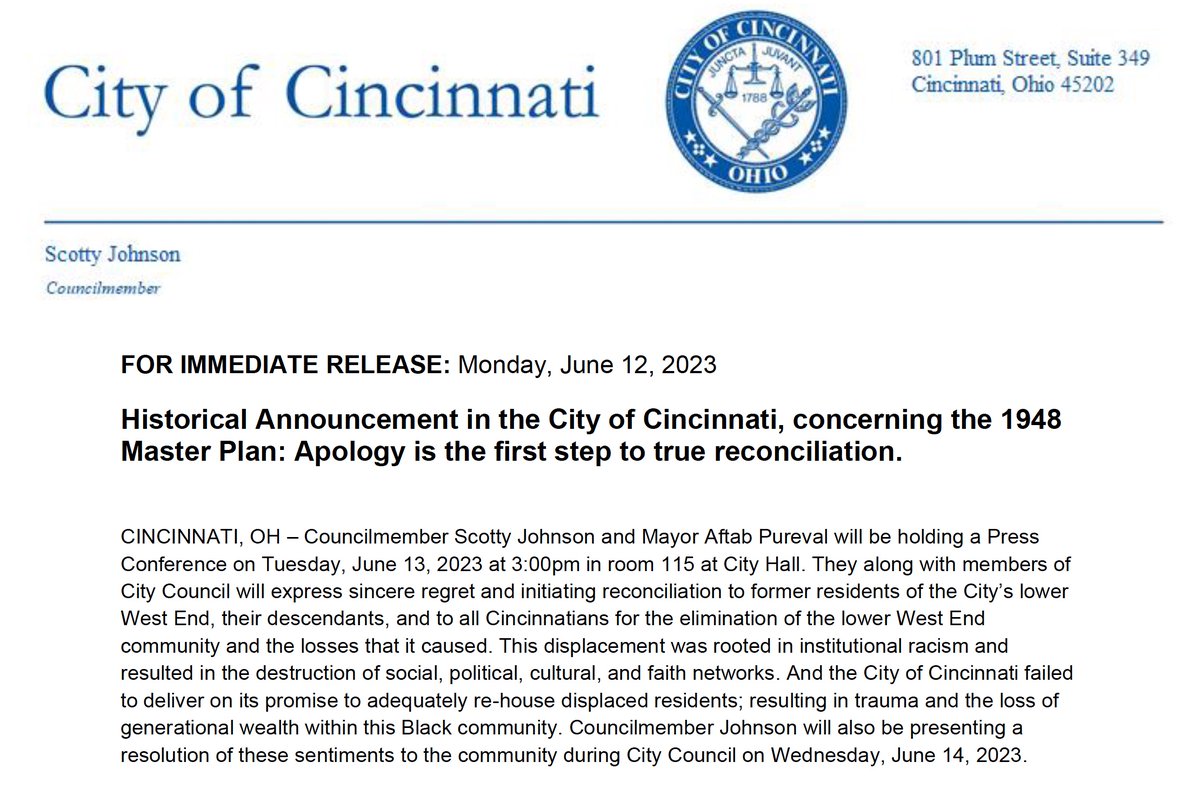 In our documentary, "America's Truth: Cincinnati" we told the story of the destruction of Lower West End that displaced more than 25K people-- 90% of whom were Black. Tomorrow the road to reconciliation begins with an historic apology and commitment to #equity.
Power of #Truth