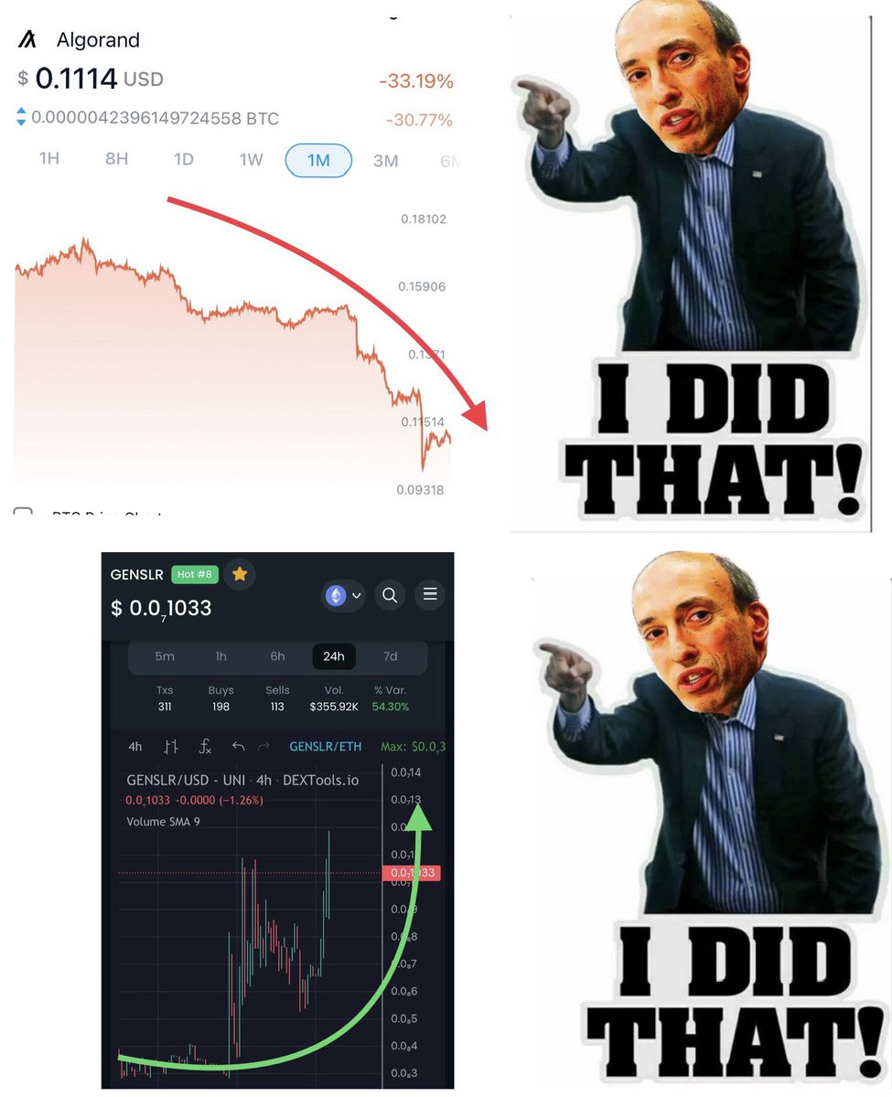 HPLoveBux's tweet photo. Everytime he F’s with crypto 👴🏻🏦🤡

More people join our movement ✊

Bye $GENSLR to #FireGaryGensler

@goodgensler <— info here https://t.co/3OxlWR10Zh