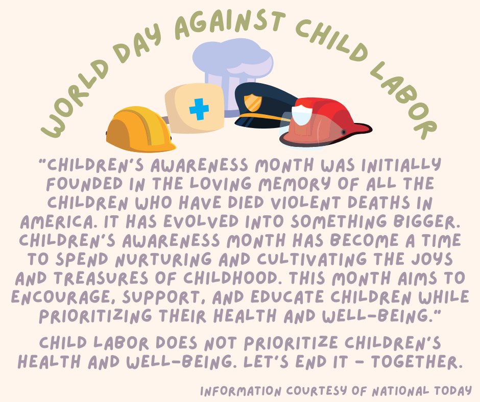 Today is World Day Against Child Labor Day. 
In order to prioritize our children's health and well-being, we have to put an end to child labor. We must do more and be better for the children in our homes and communities.