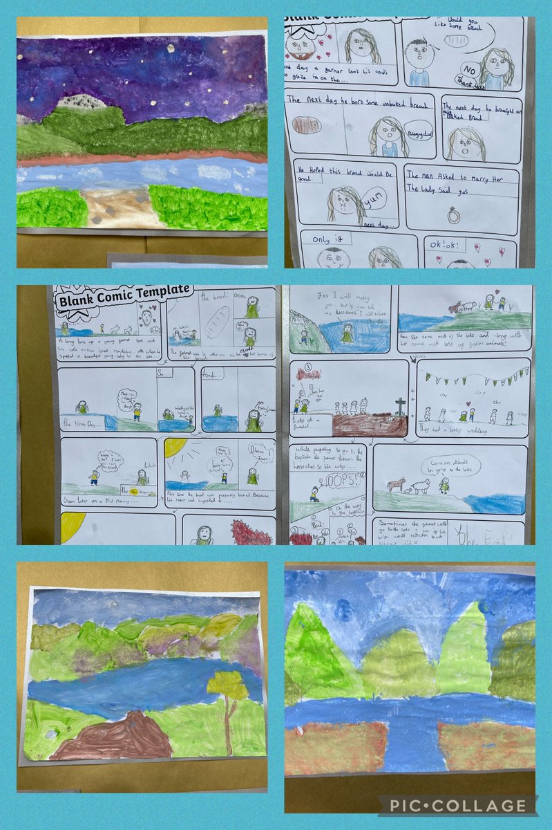 Creative Y4 learners writing comic strips and painting scenes inspired by ‘Lady of the Lake’ for our Myths and Legends topic 🏴󠁧󠁢󠁷󠁬󠁳󠁿