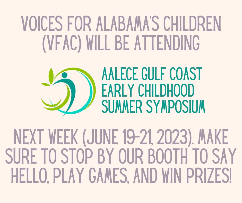 Will you be attending the Alabama Association for Early Care and Education (AALECE) Gulf Coast Early Childhood Summer Symposium? If so, stop by our booth to say hello, play games, and win prizes!
#AALECEConference #AALECE