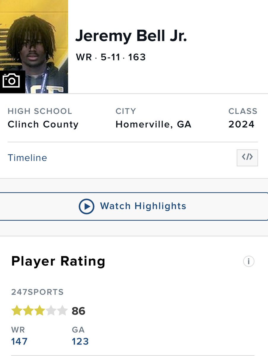 Jeremy_Bell11's tweet photo. blessed to be named a 3⭐️ by @247Sports https://t.co/1nemOppke7