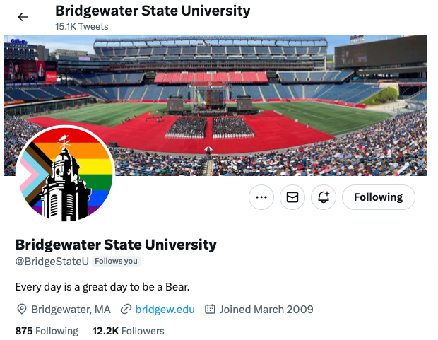 BSUPrideCenter's tweet photo. Hey @BridgeStateU We ❤️🧡💛💚💙💜🤎🖤 your profile pic! #bsupride #bsulgbtq #thisisbsu #bridgewaterstateu #bridgewaterstateuniversity https://t.co/WJV3hrgWcv