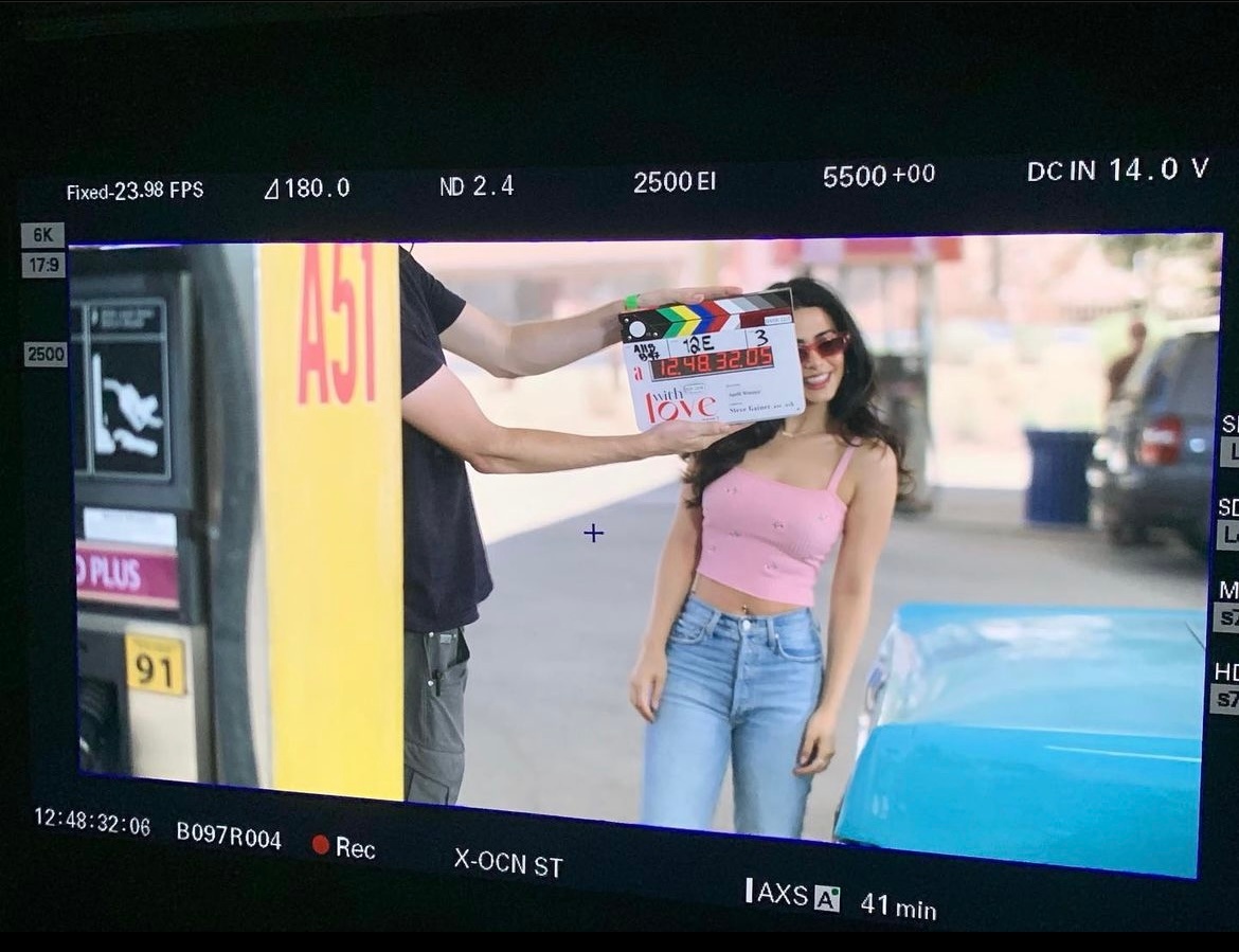 PrimeVideoCA's tweet photo. A little BTS moment with Emeraude Toubia #WithLoveTV 🎬 https://t.co/kT3fQzwif2