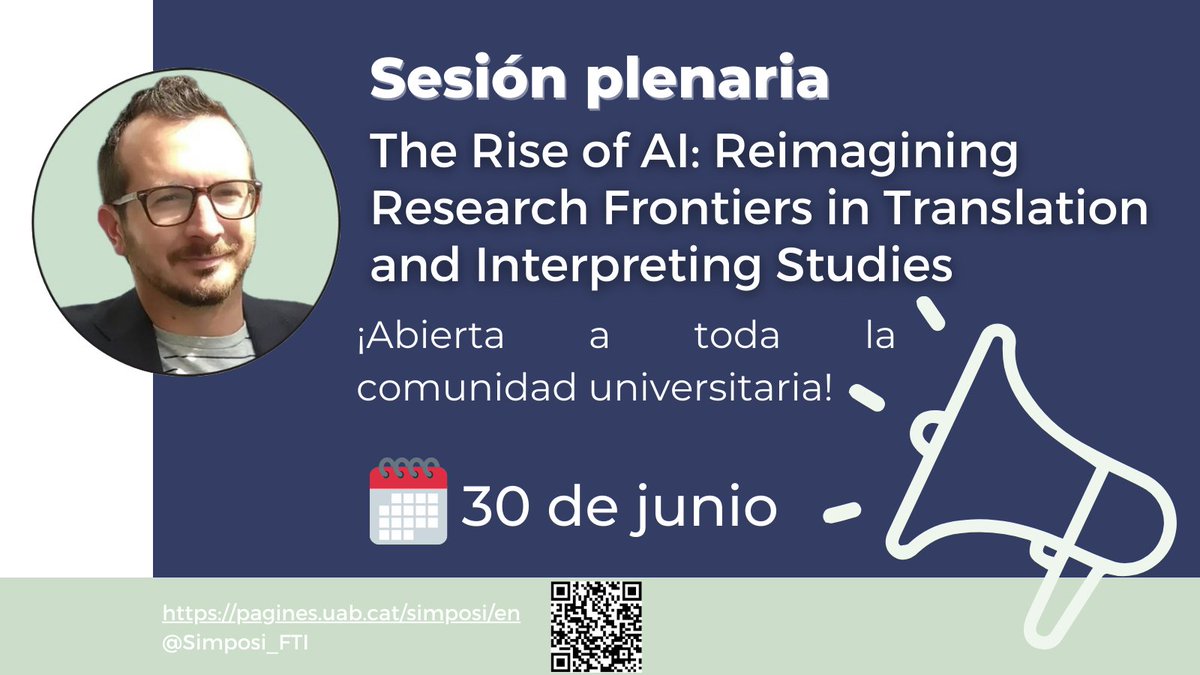 🤖 La inteligencia artificial ha llegado para quedarse... ¿en los estudios de traducción? <a href="/DrFantinuoli/">Claudio Fantinuoli</a> hablará de ello en la conferencia plenaria del Simposio, ¡abierta a toda la comunidad universitaria! 

No os la perdáis 👇 <a href="/TraduccioUAB/">Traducció i Interpretació UAB</a> <a href="/DTIEAO_UAB/">DTIEAO_UAB</a>
webs.uab.cat/simposi/es/con…
