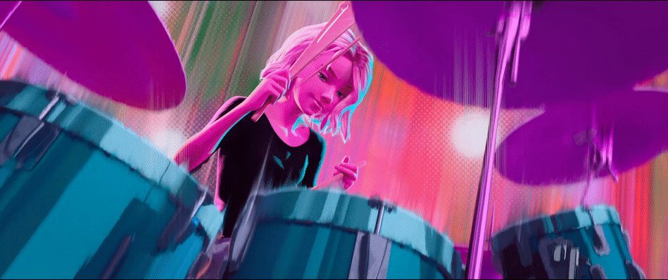 CultureCrave's tweet photo. Phil Lord came up with the idea to have Gwen drumming in the opening scene of #AcrossTheSpiderVerse 🥁

(via @motionpictures) https://t.co/9cuLL7pYTY
