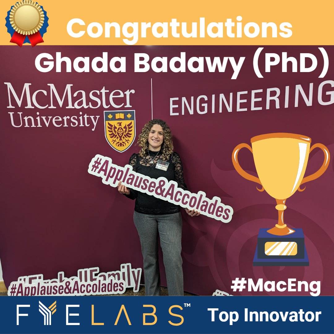 fyelabs's tweet photo. 🏆 Special congrats to #MacEng Top #Innovator & @fyelabs CTO/co-founder Ghada Badawy (PhD) for being recognized as a Torchbearer at @McMasterEng Faculty of #Engineering 65 years of Innovation celebration! Ghada attended this #MadeByMacEng event as a #MacEng #LightingtheWay. 👏 https://t.co/0Zg4QUBA3o