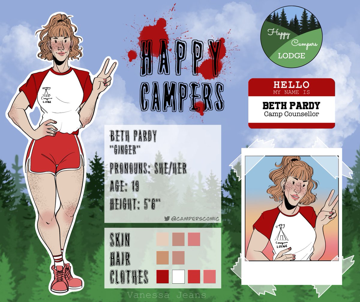 CampersComic's tweet photo. Welcome to the Grand Re-Opening of the summer camp program here at Happy Campers Lodge! Meet the first of our new camp counsellors, the lovely Ginger! Ain't she a peach? 🍑 #Webcomic #ComingSoon #HappyCampersComic #Comics #Horror #HorrorComic #DigitalArt https://t.co/YZpwoUePGd