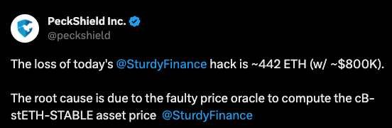 SturdyFinance was exploited for 442 ETH yesterday. However, this was due to a read-only reentrancy exploit which is a topic that isn't discussed nearly enough.

Here's a simple explanation of how read-only reentrancy exploits work, using yesterday's hack as an example 🧵: