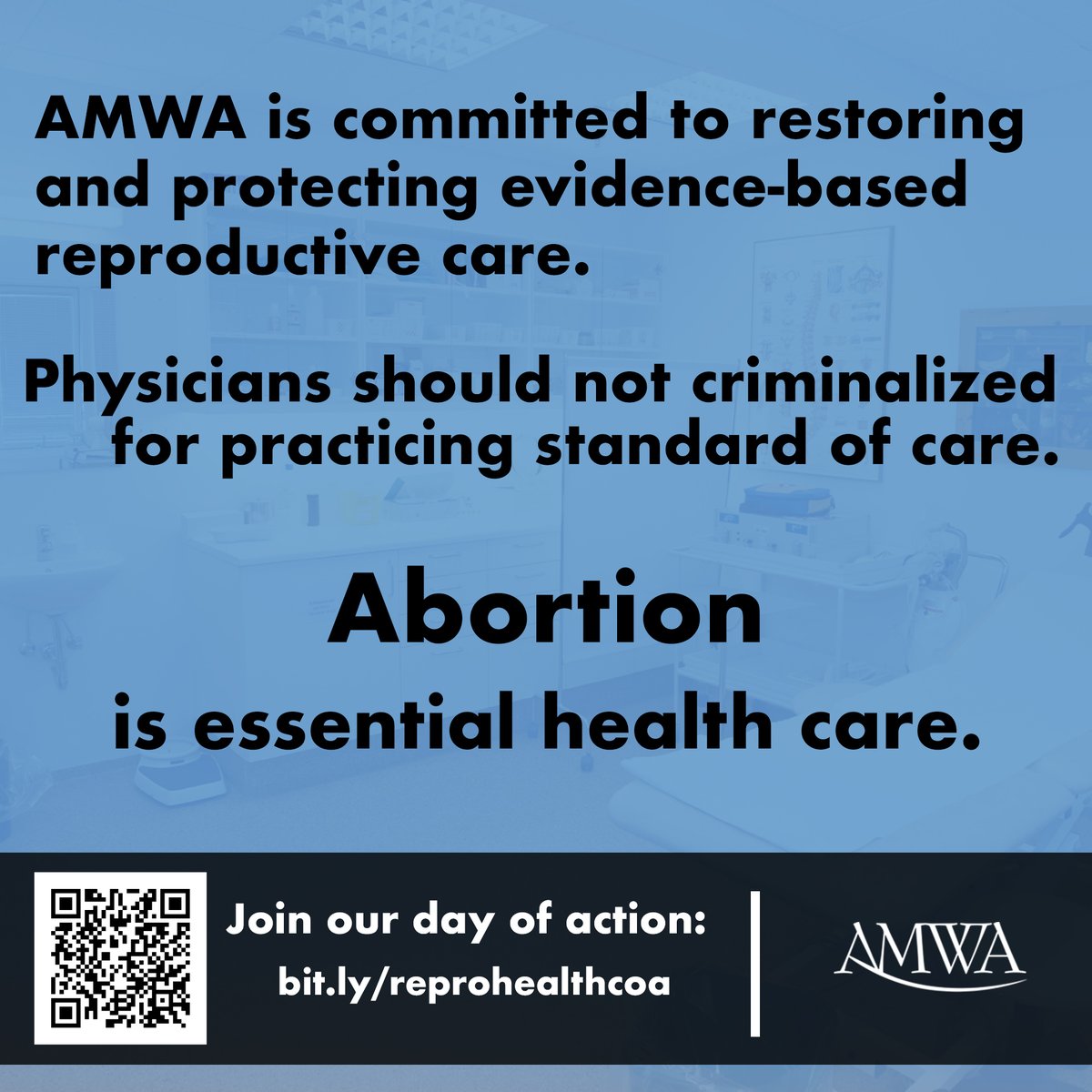 #ReproductiveCare must be left to physicians who are licensed to deliver patient centered care. Physicians shouldn't be criminalized for practicing standard of care. @AMWAdoctors is committed to protecting evidence-based reproductive care. Join us on 6/24: bit.ly/reprohealthcoa