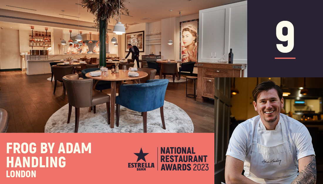 At number nine it’s Frog by Adam Handling @AHRestaurants. This excellent Covent Garden restaurant underwent a refurbishment at the start of the year and is at the top of its game @EstrellaDammUK #NationalRestaurantAwards