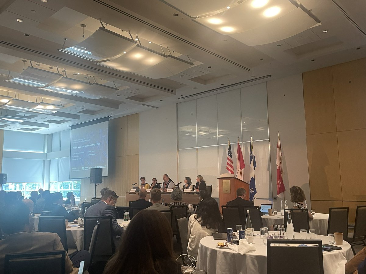 CanadaInstitute's tweet image. More from Montreal📸

@PolarInstitute global fellow @ExnerPirot chairs a panel on social and economic development in the Arctic with @madinuk of @arctic360, @PhDJSpence of @Kennedy_School, @DinjiiZhuh of Gwich’in Council International, and Lisa Qiluqqi Koperqualuk of @ICC_Canada.