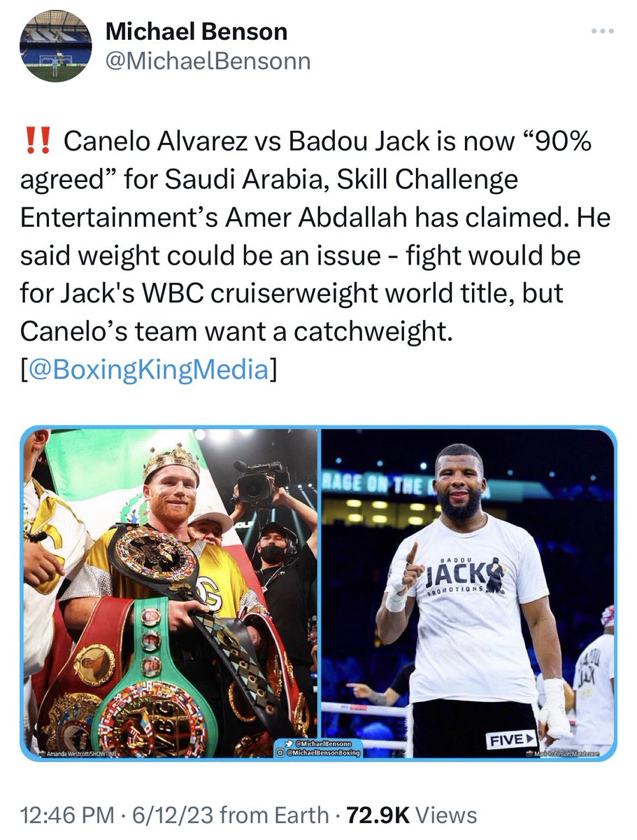 Canelo Continues To Fight The Best‼️

Since Benavidez already had plans & Bivol didn’t work out, this is a great challenge & name to add on his resume if it happens..🏆

Jack is currently #10 on According To Boxing’s P4P list..💯

#Boxing