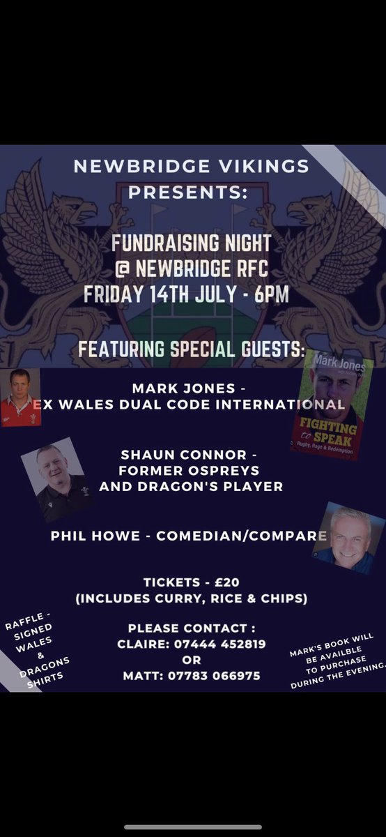Ticket sales going well for our Vikings Fundraiser on 14th July. Can you please offer some extra support to spread the word @LodgeWelsh @DragonsHUBs @WRU_Community @DRA_Community @JasonWi83452386 @paulturnerrugby @andyallen872 @elliotdee2 @griffiths12895 @jackdixon1312 #Vikings