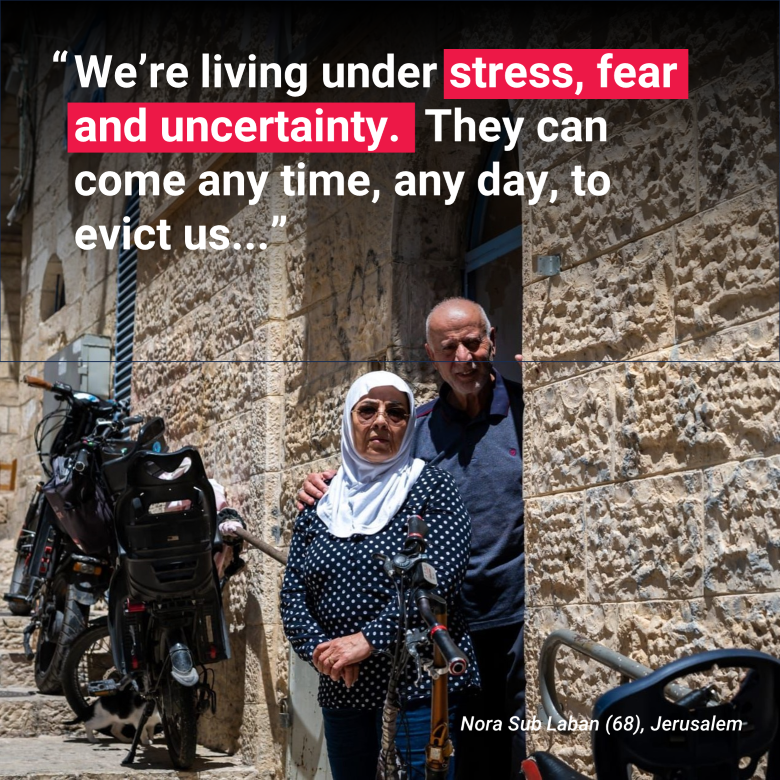 ochaopt's tweet photo. ⚠ Any day now, the Israeli authorities may force Nora and Mustafa out of their home and hand it over to Israeli settlers. They are among 970 Palestinians facing #ForcedEviction in #EastJerusalem - a practice incompatible with international law. Everyone should be safe at home. https://t.co/vNLK4lootf