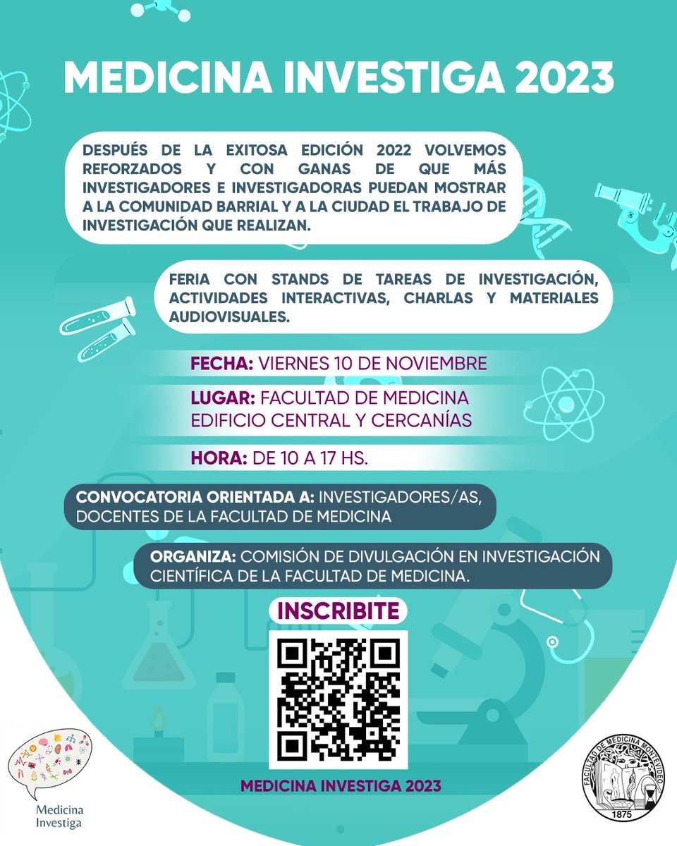 ¡Se viene una nueva edición de la feria de Ciencias de la Facultad de Medicina! 
Después del éxito 2022 youtu.be/8Gh8qCx9jzc vuelve Medicina Investiga para que más investigadores e investigadoras de la <a href="/fmedoficial/">fmedoficial</a> puedan mostrar a la comunidad el trabajo que realizan