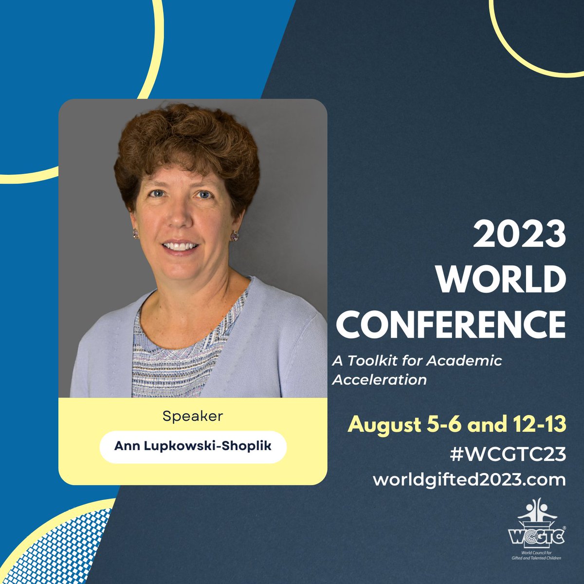 It's coming up fast! World Conference. I'm always excited to talk about acceleration. <a href="/belinblank/">Belin-Blank Center</a> #WCGTC23