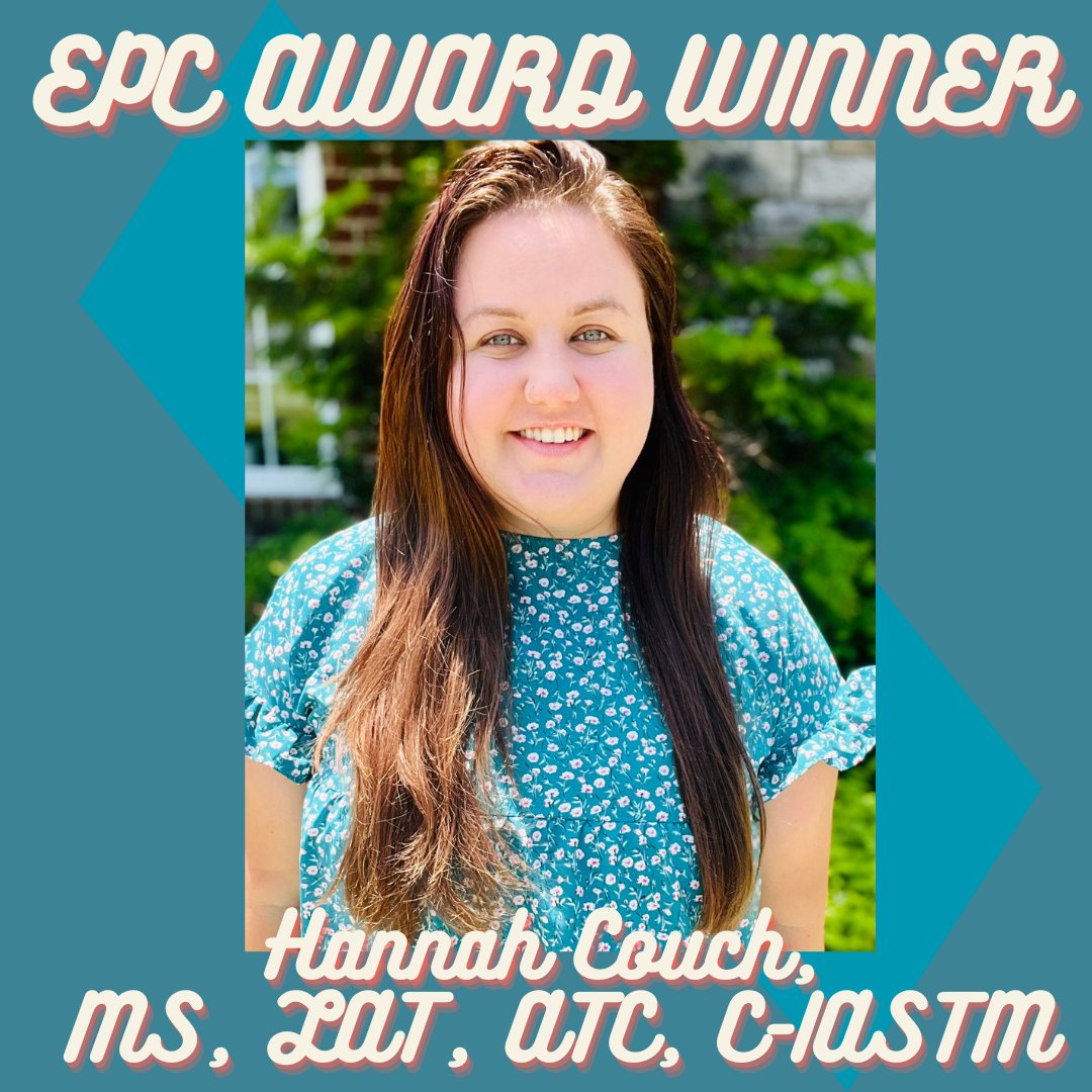 NATA_EPC's tweet photo. Give a hand to 👏🏻 the inaugural NATA EPC National Distinction Award Winner, Hannah Couch @NorthernATR ! We will be presenting her award during the EPC/CAC Social during convention on Thursday evening 6:30pm CST. https://t.co/8TwZqKdHus