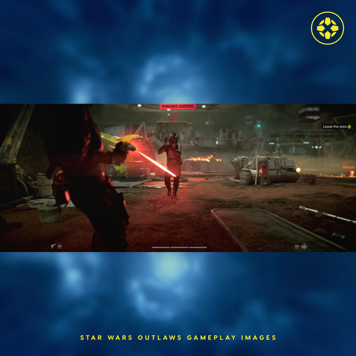 IGN's tweet image. Check out these new images from Star Wars Outlaws' gameplay reveal which feature third-person action, speeder bike chases, and space battles! #UbiForward #IGNSummerOfGaming