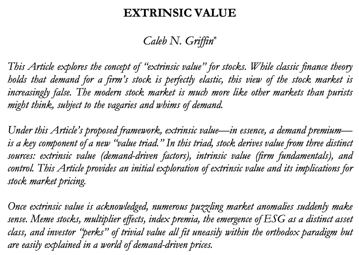 CalebNGriffin's tweet image. Thrilled to share my newest article, Extrinsic Value, now on @SSRN!

ssrn.com/abstract=44679…